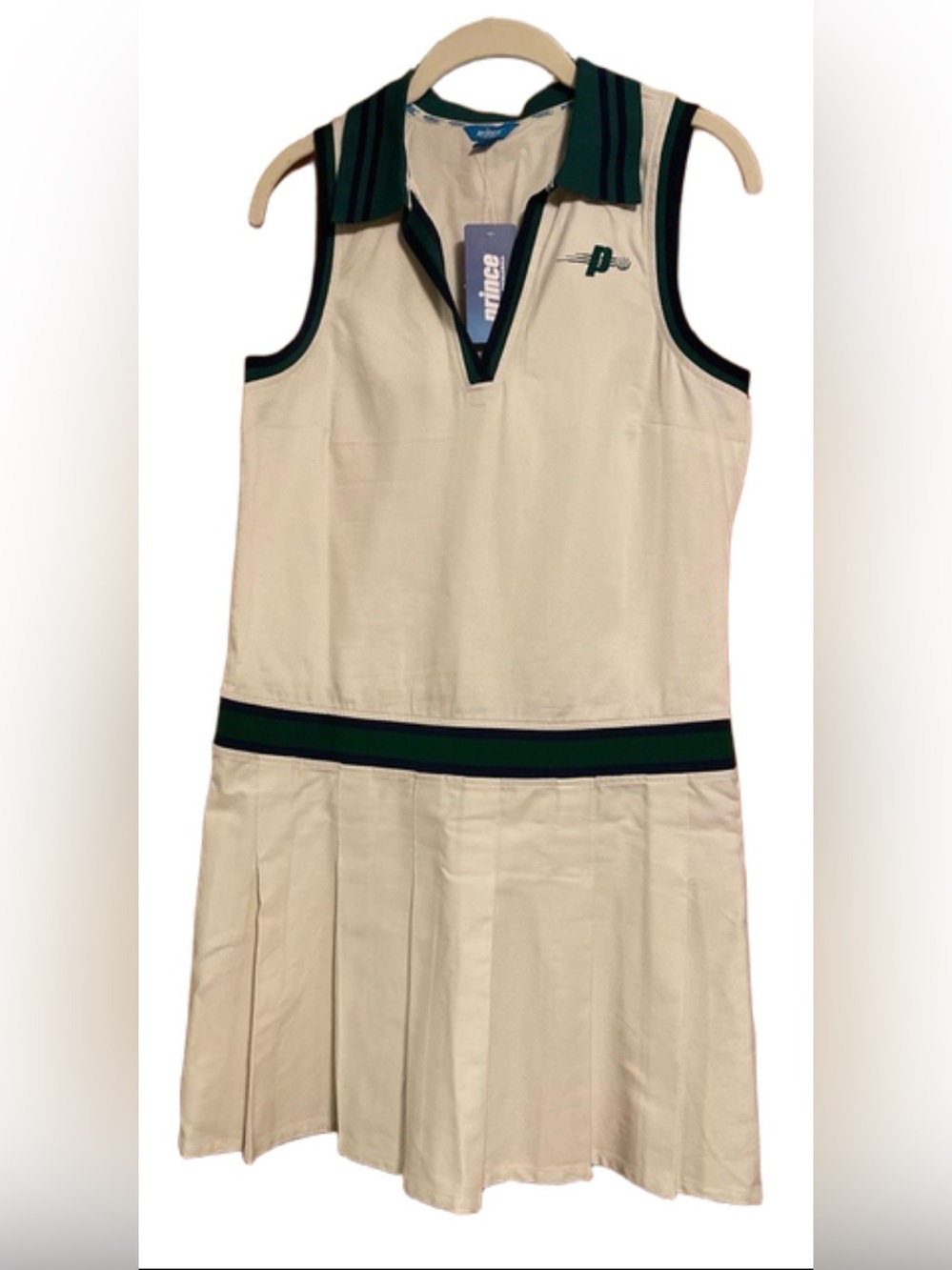 NWT- Prince - Cream Pickleball Dress with Green-Navy Trim